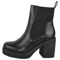 thumbnail image 2 of Soda Women Chunky Thick High Heels Ankle Boots Hidden Platform Elastic Sides Booties DIGITAL-H Black PU 11, 2 of 4
