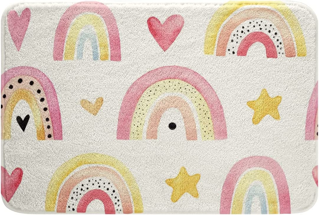 Watercolor Rainbow Bathroom Rug 17" x 27",Pastel Rainbow Bath Mat