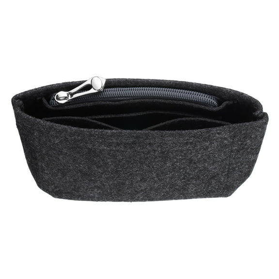 Uxcell Purse Organizer Insert, Small Felt Handbag Organizer Mini Bag Storage & Finishing Inner Bag Liner with Zipper for Chic Backpack Tote Shoulder Bags, Dark Gray