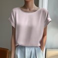 thumbnail image 2 of Diufon Women's Crewneck Satin Shirts Casual Loose Folded Short Sleeve Dressy Shirts Trendy Basic Business Tops, 2 of 3