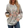 thumbnail image 2 of Hoodies For Women Oversized Winter Cute Sweatshirts Pullover Trendy Fall Clothes, Floral Print Lightweight Design without Pockets for Fall Winter Style and Comfort,Khaki,L, 2 of 8
