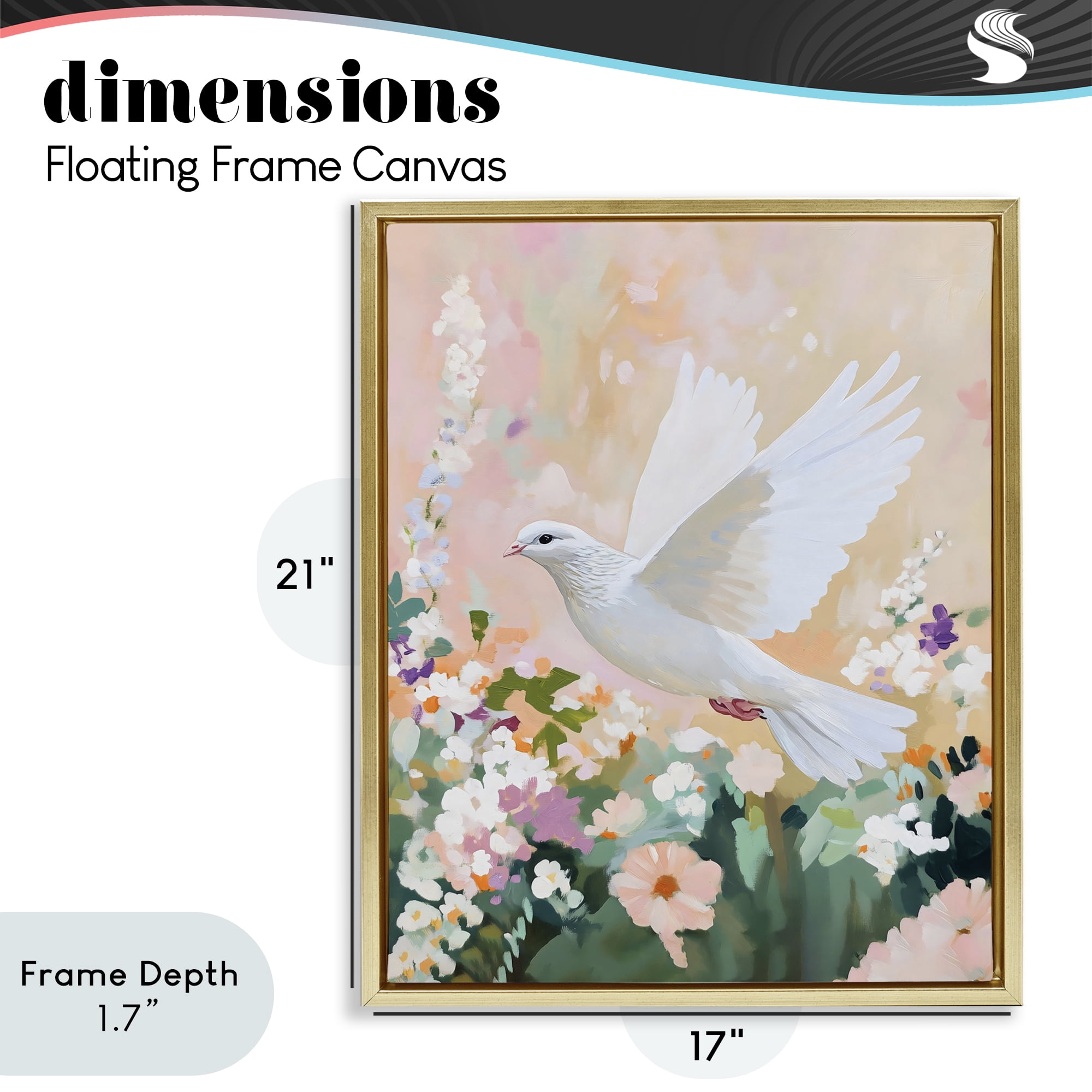 Stupell Industries White Dove Among Spring Blooms Gold Framed Floater Canvas Wall Art, design by The Prints Vibe