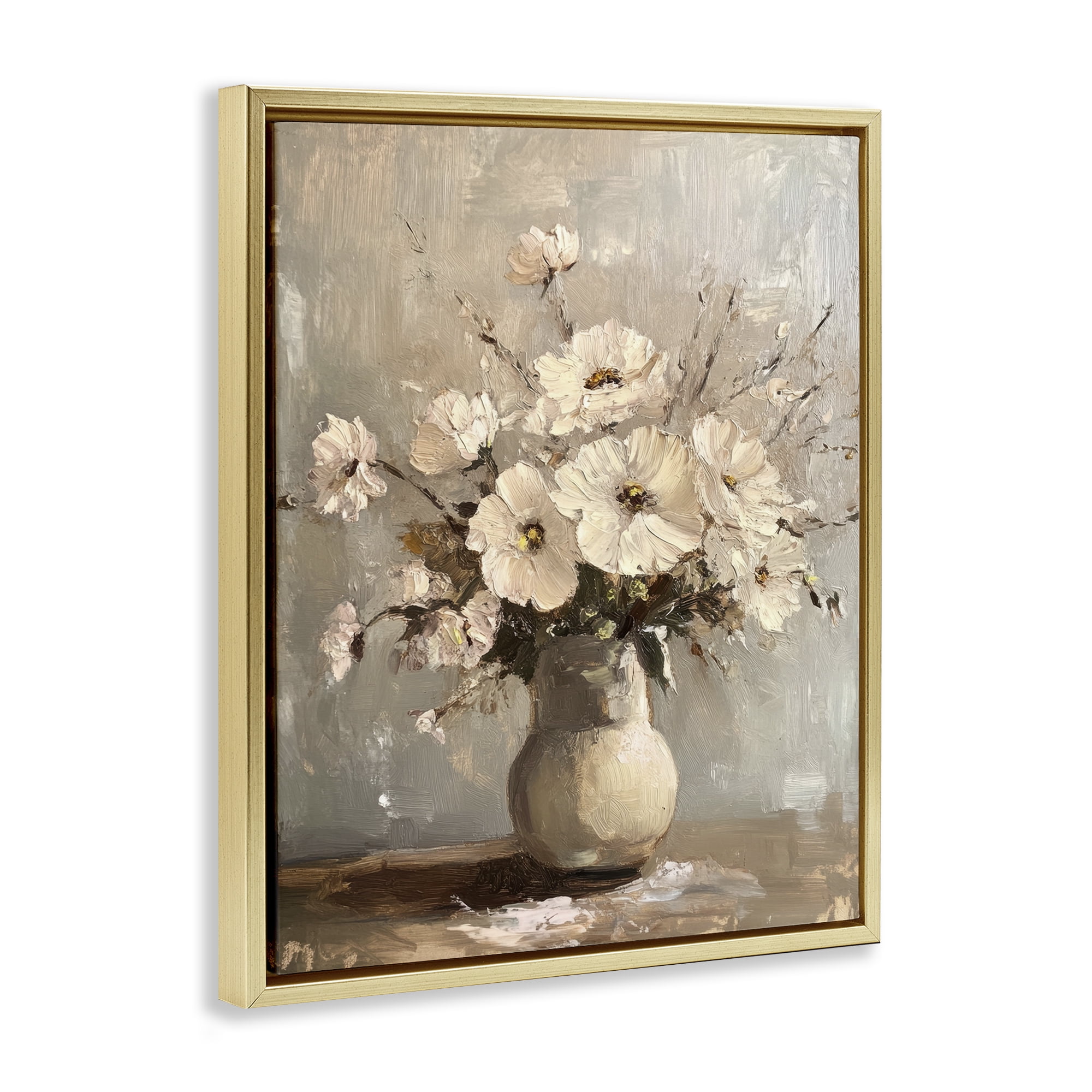 Stupell Industries Lovely Heirloom Bouquet Plants & Flowers Painting Gold Floater Framed Canvas Art Print Wall Art, 25 x 31