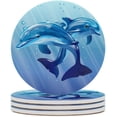 thumbnail image 2 of SKYSONIC Round Drink Coasters 6 Pcs Dolphins in The Water Absorbent Ceramic Coaster with Cork Base for Coffee Cups for Home Decor, 2 of 6