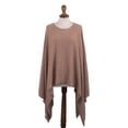 thumbnail image 2 of NOVICA Handmade Cotton Poncho Organic Pima Knitted in Peach from Peru Clothing Orange Cable 'Pintu Spring in Peach', 2 of 4