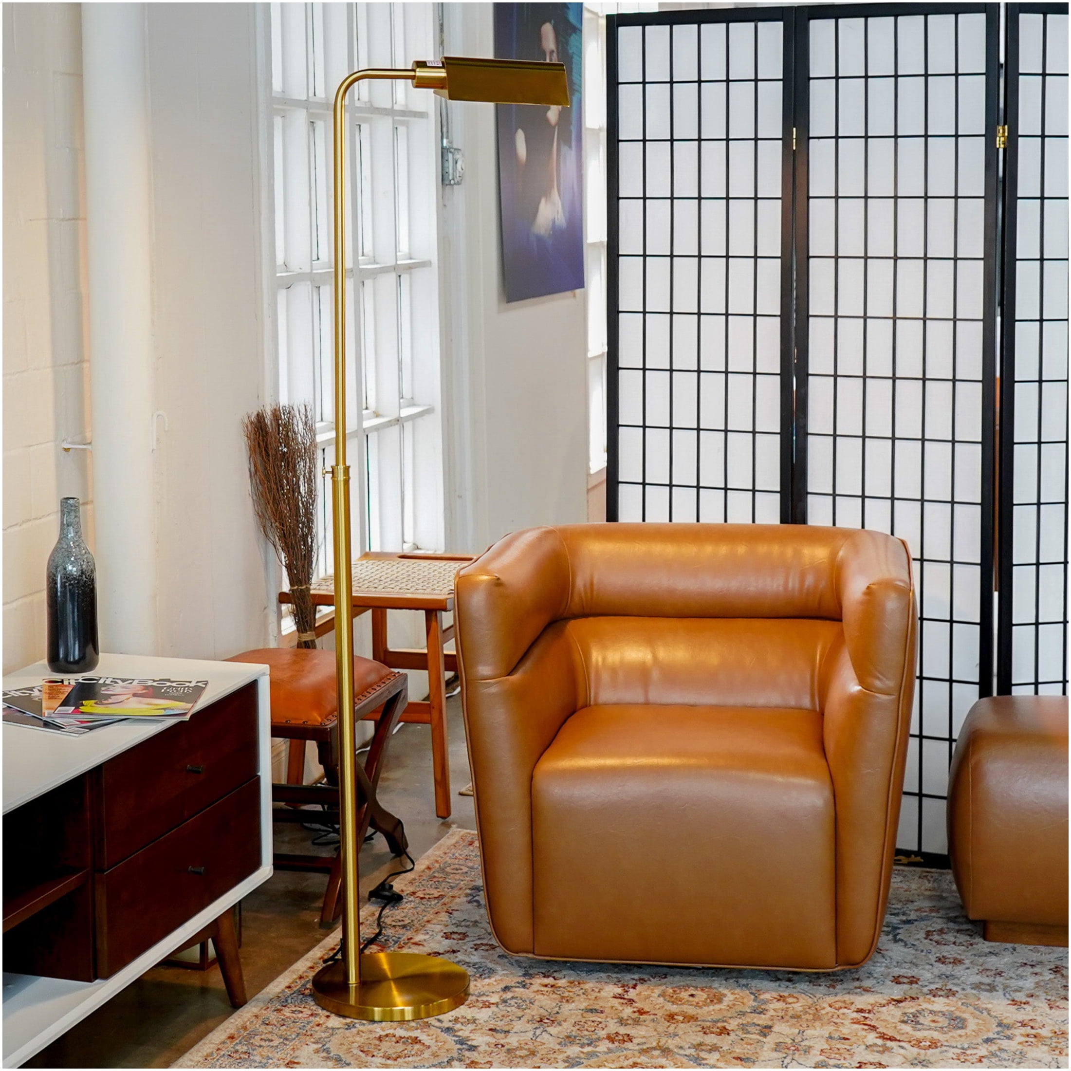 JERFIT Modern Floor Lamp for Living Room, Minimalist Gold Standing Light with White Shade, Plug-in Tall Corner Lamp for Bedroom Office