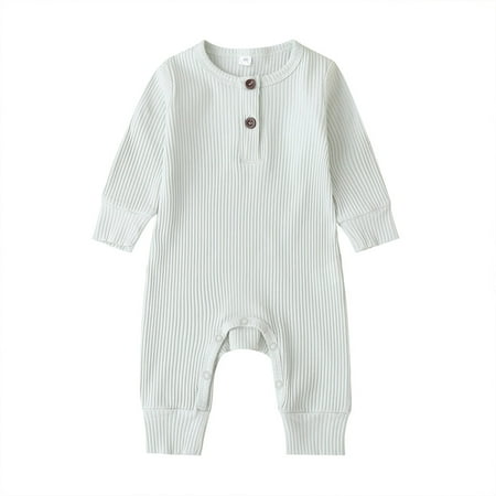 

Calsunbaby Newborn Baby Boy Girl Romper One Piece Solid Color Knit Ribbed Long Sleeve Jumpsuit Clothes White 3-6 Months