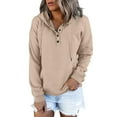 thumbnail image 2 of Beige Sweatshirt for Women Long Casual Down for Womens Pocket Hooded Sweatshirts Pullover Sleeve Button V Drawstring Hoodies Neck Women's Hoodies & Sweatshirts Women Fall Clothes, 2 of 4