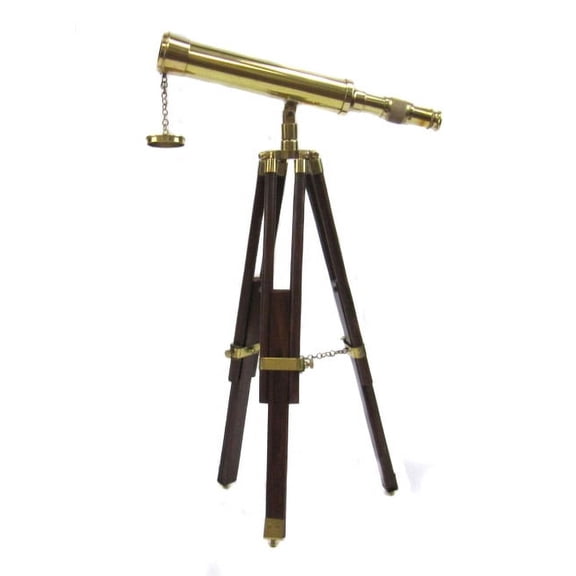 Replica Brass Table Top Telescope With Wooden Stand
