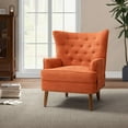thumbnail image 2 of Wingback Accent Chair, Tina's Home Upholstered Button Tufted Armchair Nailhead Trim Wood Leg Orange, 2 of 7