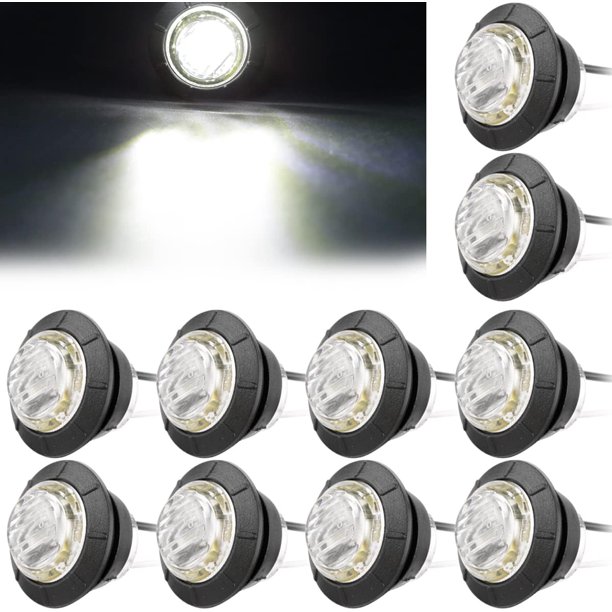 10 luces LED laterales redondas para coche de 3/4", 1,9 cm, 12 V/24 V, luz indicadora de posición delantera y trasera, universal, resistente al agua, para camión, remolque, caravana, barco.