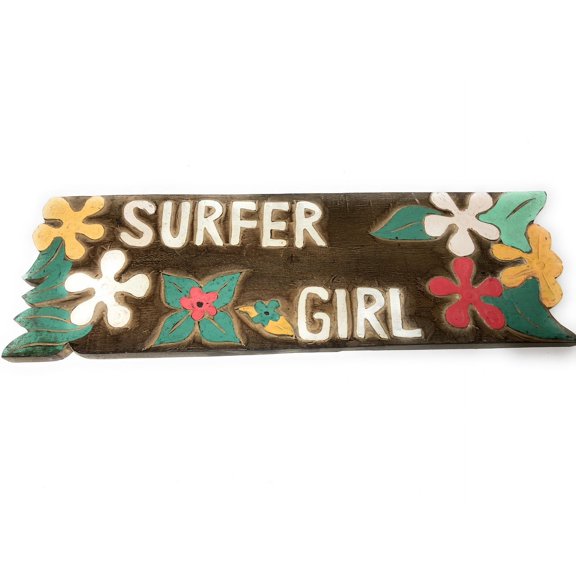 Surfer Girl Sign w/ Plumeria 24" - Hand Carved/Painted |#dpt507160