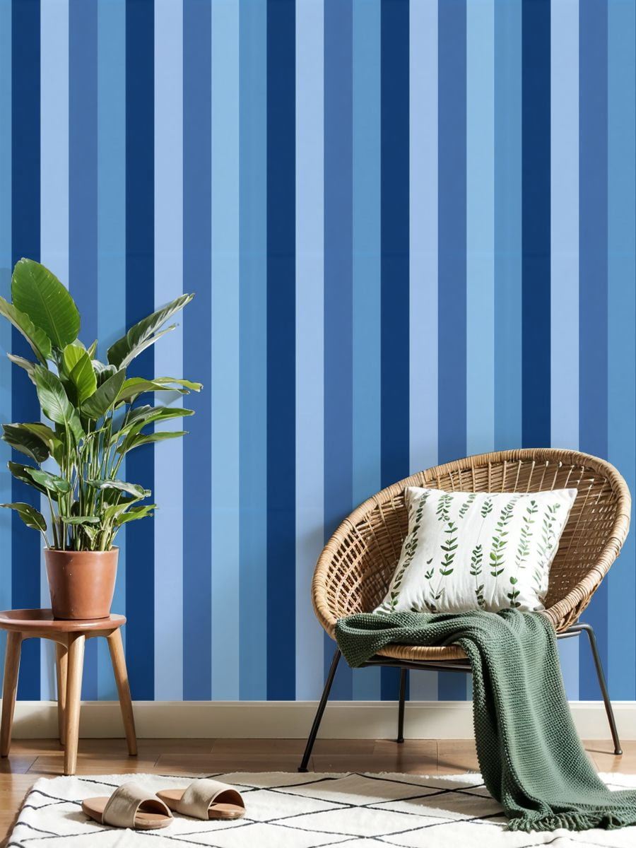 Peel and Stick Wallpaper Blue Stripes Varying Shades Blue Light Blue Wall Mural 17.7in x 9.8ft Self Adhesive Removable Wall Paper Renter Friendly Wallpaper for Nursery Bedroom Cabinets