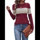 thumbnail image 1 of Suéteres de Punto A Rayas de Larga con Cuello Redondo, Ajustados y A para Mujer. Vino Tinto M, 1 of 8