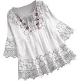 thumbnail image 1 of Women Vintage Lace Patchwork V-neck Flare Sleeve Ruffle Blouses, 1 of 4