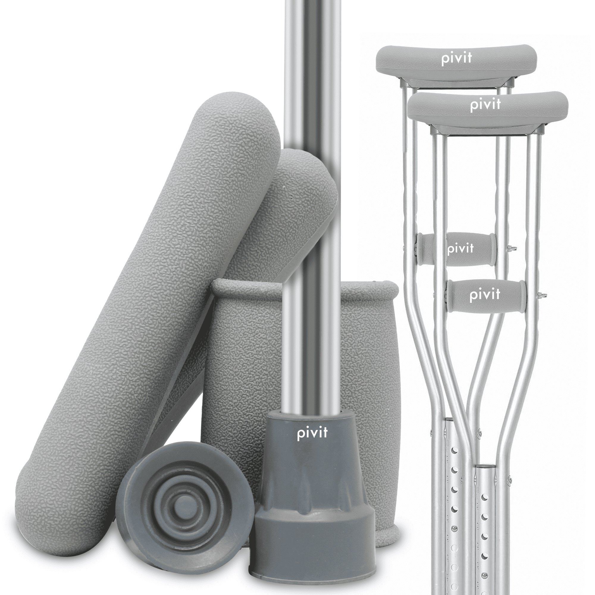 Pivit Ultra Crutch Accessory Kit Universal, Gray Includes Rubber