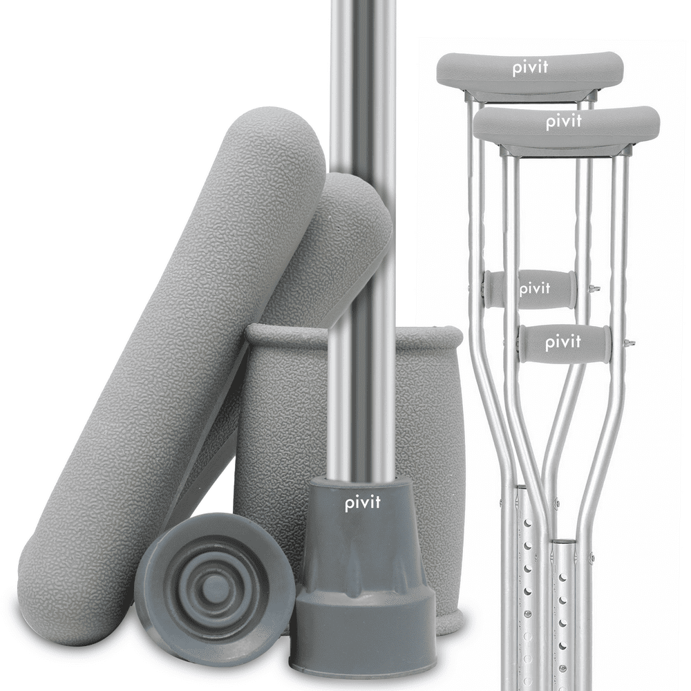 Pivit Ultra Crutch Accessory Kit Universal, Gray Includes Rubber Feet Tips Underarm Armpit
