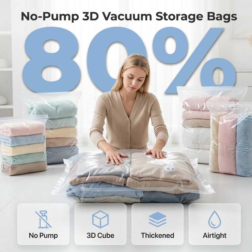Extra Large Vacuum Storage Bag, Cube Vacuum Seal Bags for Comforters Blankets Bedding Clothing, Space Saver Closet Storage Bags Waterproof Reusable (S+M)