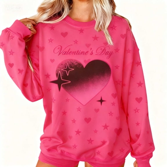 Valentines Day Sweatshirts Womens Couple Pullover Shirts Valentine Boyfriend Girlfriend Matching Tops, 2XL Hot Pink