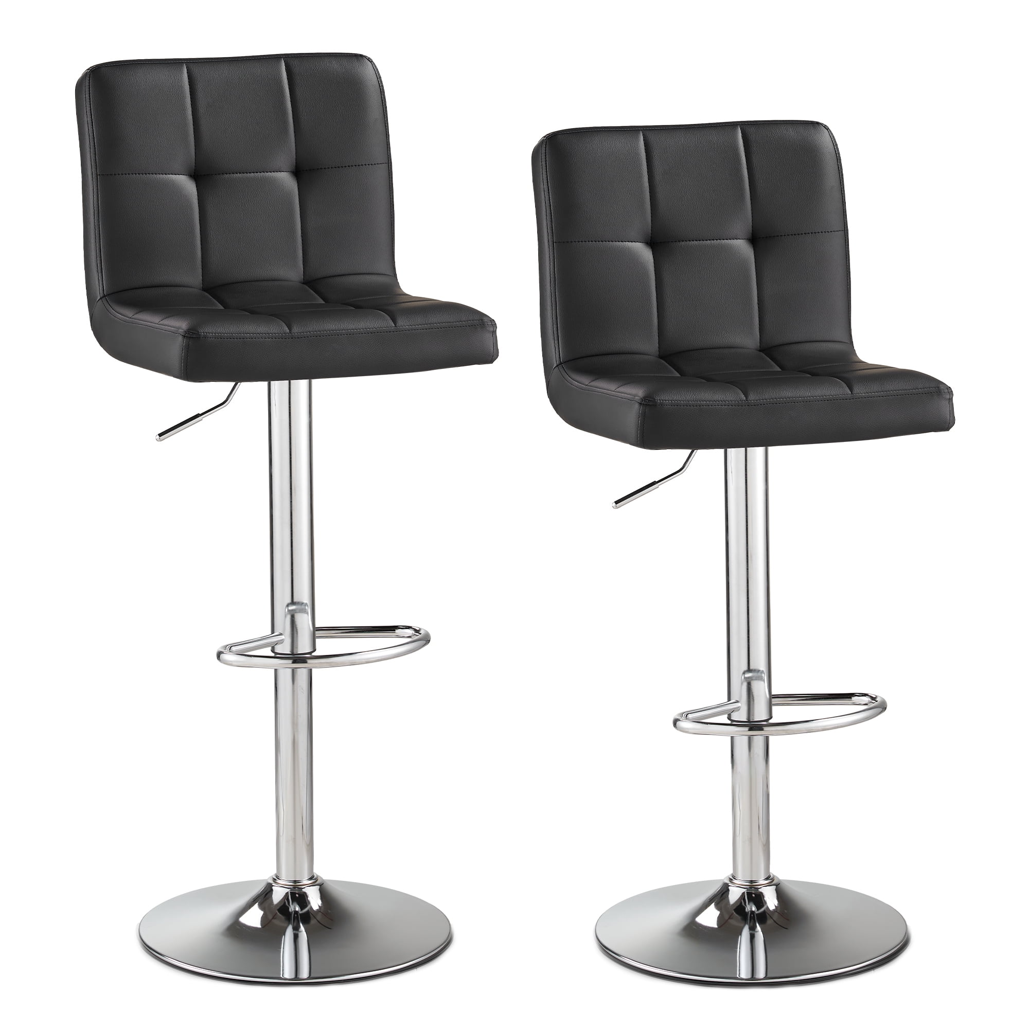 AUNEKIV Bar Stools Set of 2, Thickened Seat Cushion Square Swivel Bar Stools with Back, Adjustable Counter Height Bar Chairs for Kitchen Island, Dining Room,Black with Silver Base