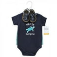 thumbnail image 2 of Hudson Baby Infant Boy Cotton Bodysuit, Shorts and Shoe Set, Sea Turtle, 3-6 Months, 2 of 5