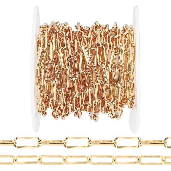 16.4 Feet Real 18K Gold Plated Brass Cable Chains 1 Roll Paperclip Metal Chains for Jewelry Making (Single Link: 3.6x10x1.1mm) gold DIY