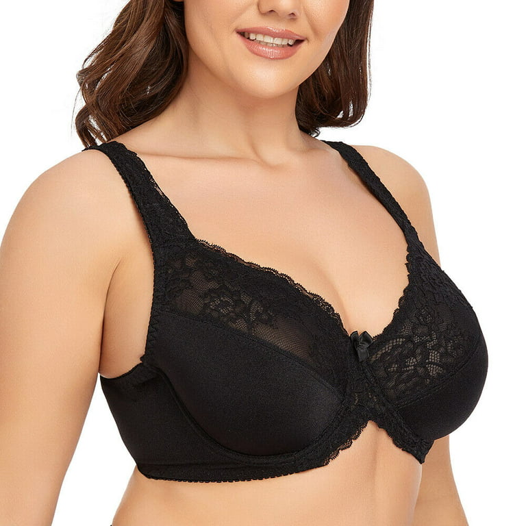 Women's Underwire Lace Unlined Everyday Bra Minimizer Full Coverage  Bralette 38G 