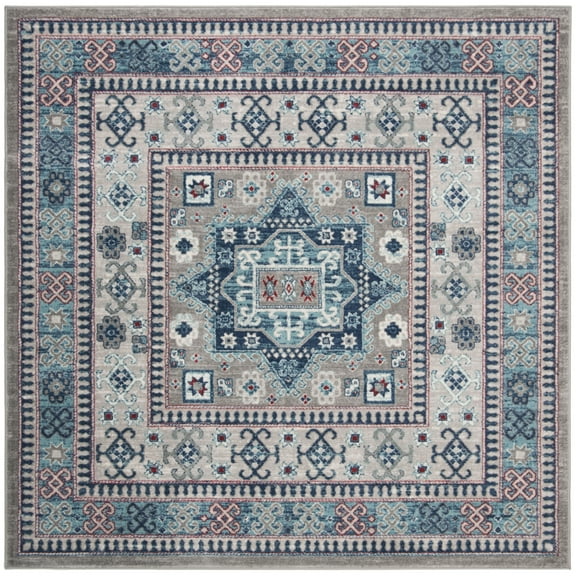 SAFAVIEH Kazak Caymen Geometric Area Rug, Grey/Blue, 6'7" x 6'7" Square