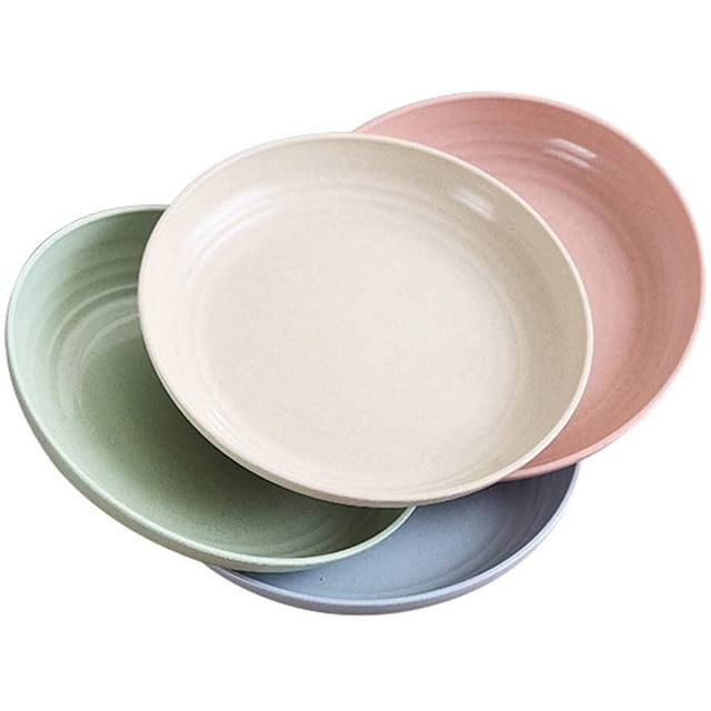 Platos de paja de trigo / 4 x 20 cm Platos de vajilla irrompibles saludables degradables para niños y adultos / Apto para microondas y lavavajillas | Platos llanos ligeros, sin BPA Ormromra MZQ-0446