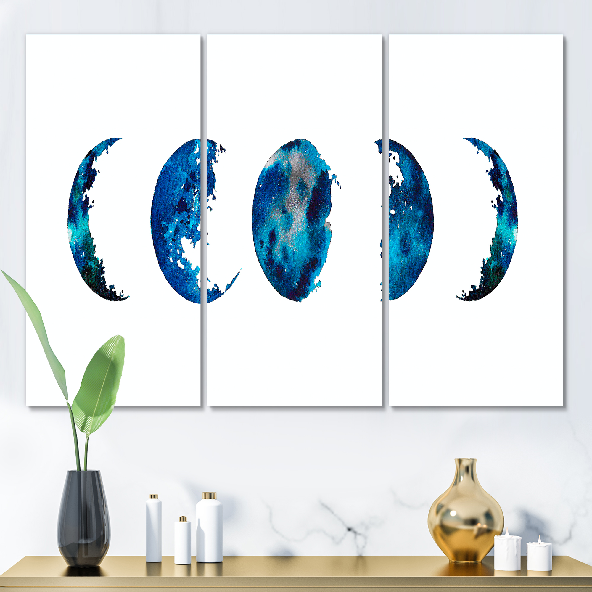 Designart ' Blue Moon Different Phases ' Bohemian & Eclectic Canvas Wall Art Print
