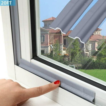 SPOKKI 20FT Window Weather Stripping, Self-Adhesive Insulation Seal for Sliding Windows & Doors - Grey, Windproof, Noise Reducing, Dust & Insect Proof (1.18" Wide)