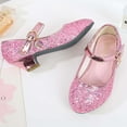 thumbnail image 4 of Xfvqtps Kids Girls Dress Shoes Low Heels Sequins Rhinestone Hook and Loop Glitter Sparkling Blingbling Ballet Performance Wedding Party Mary Jane Princess Shoes Pink, 4 of 7