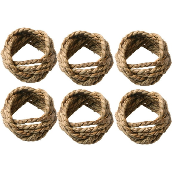 6pcs Handmade Woven Straw Napkin Rings Decorative Set for Party Dining Table