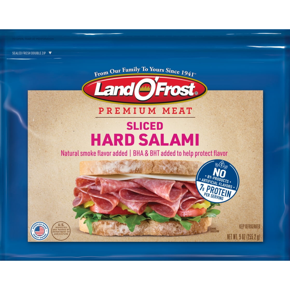 Land O'Frost Premium Sandwich Sliced Deli Lunch Meat, Hard Salami, 9 oz Resealable Pouch