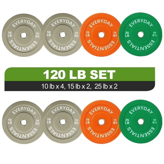 FlexWave 120LB Olympic Bumper Plate Set, Color-Coded 2-Inch Rubber Barbell Weight Plates with Steel Hub for Weightlifting & Home Gym