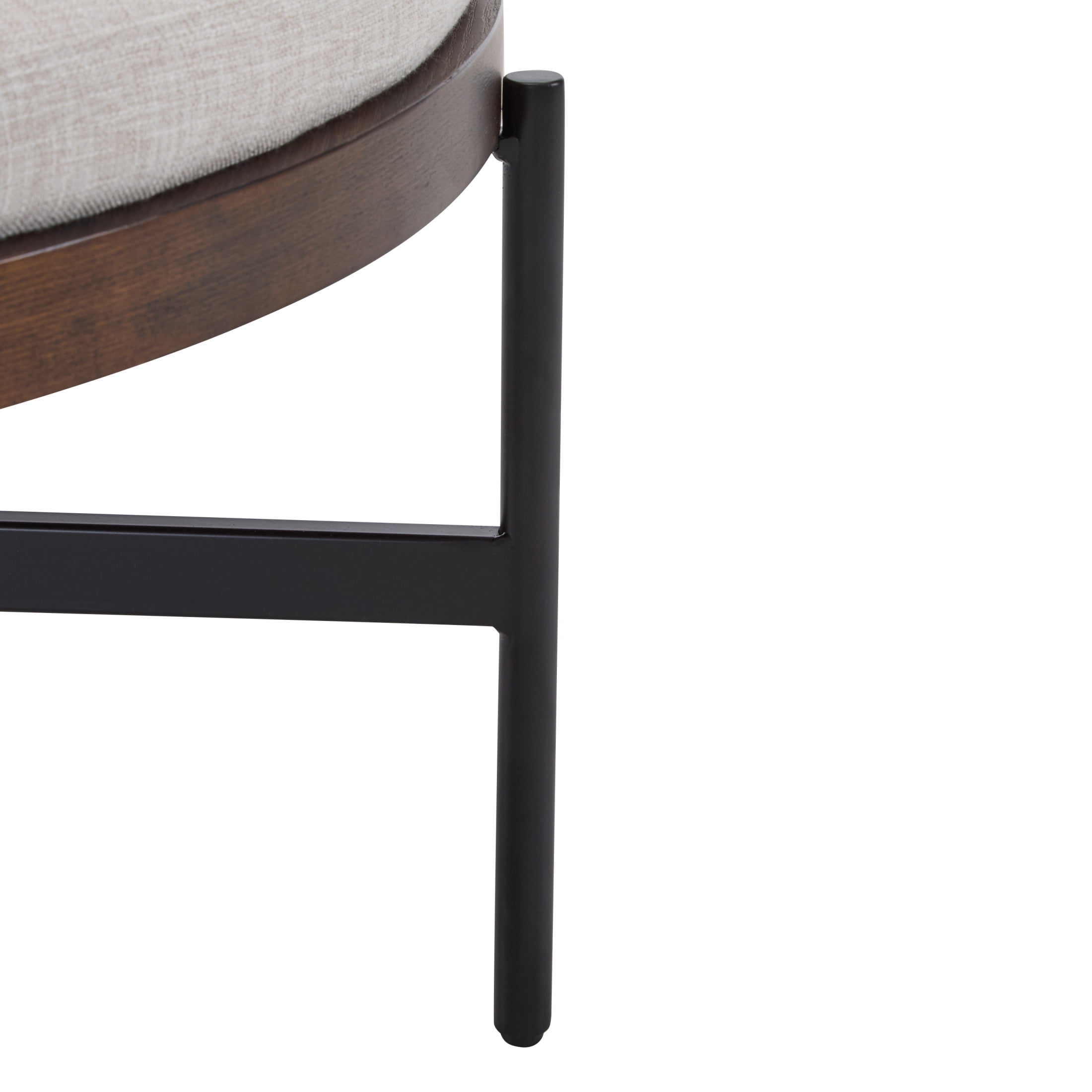 36'' Modern Round Cocktail Ottoman with Fabric Upholstery and Metal Base, Beige+Black