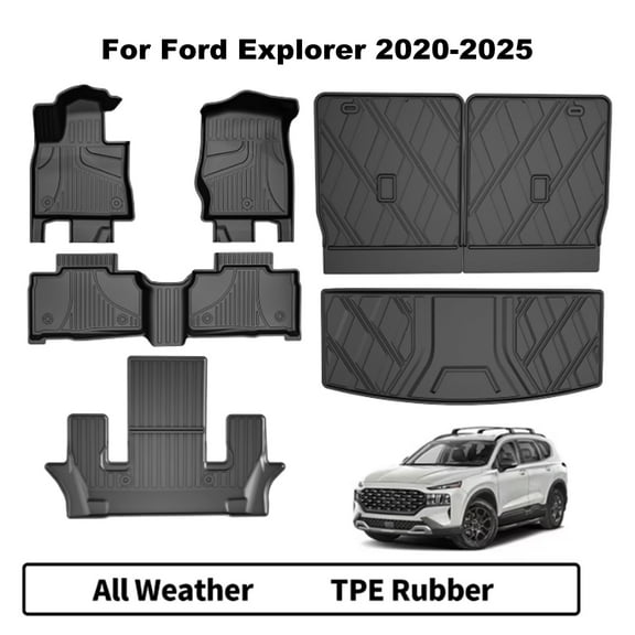 DIKSOAKR Car Floor Mats & Cargo Liner & Backrest Mat for Ford Explorer 2020-2024 Row Trunk Mat Full Set TPE All Weather Protection