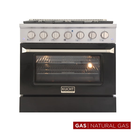 Kucht Professional 36" Stainless Steel Natural Gas Range in Silver/Black