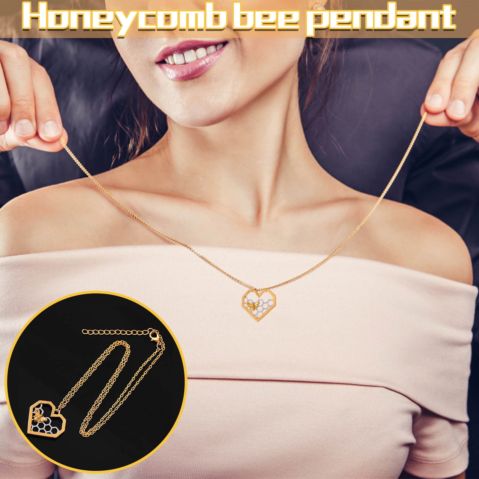 Stylish Delicate Heart Necklace Honeycomb Bee Animal Jewelry Chain Gifts one