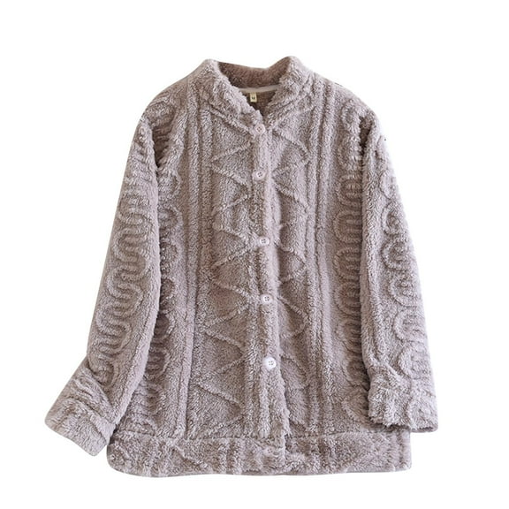 cfhntfmh Winter Pajama Coat for Women Long Sleeve Solid Fuzzy Fleece Pjs Tops Button down Jacket Coats Outerwear Sleepwear（Purple,X-Large)