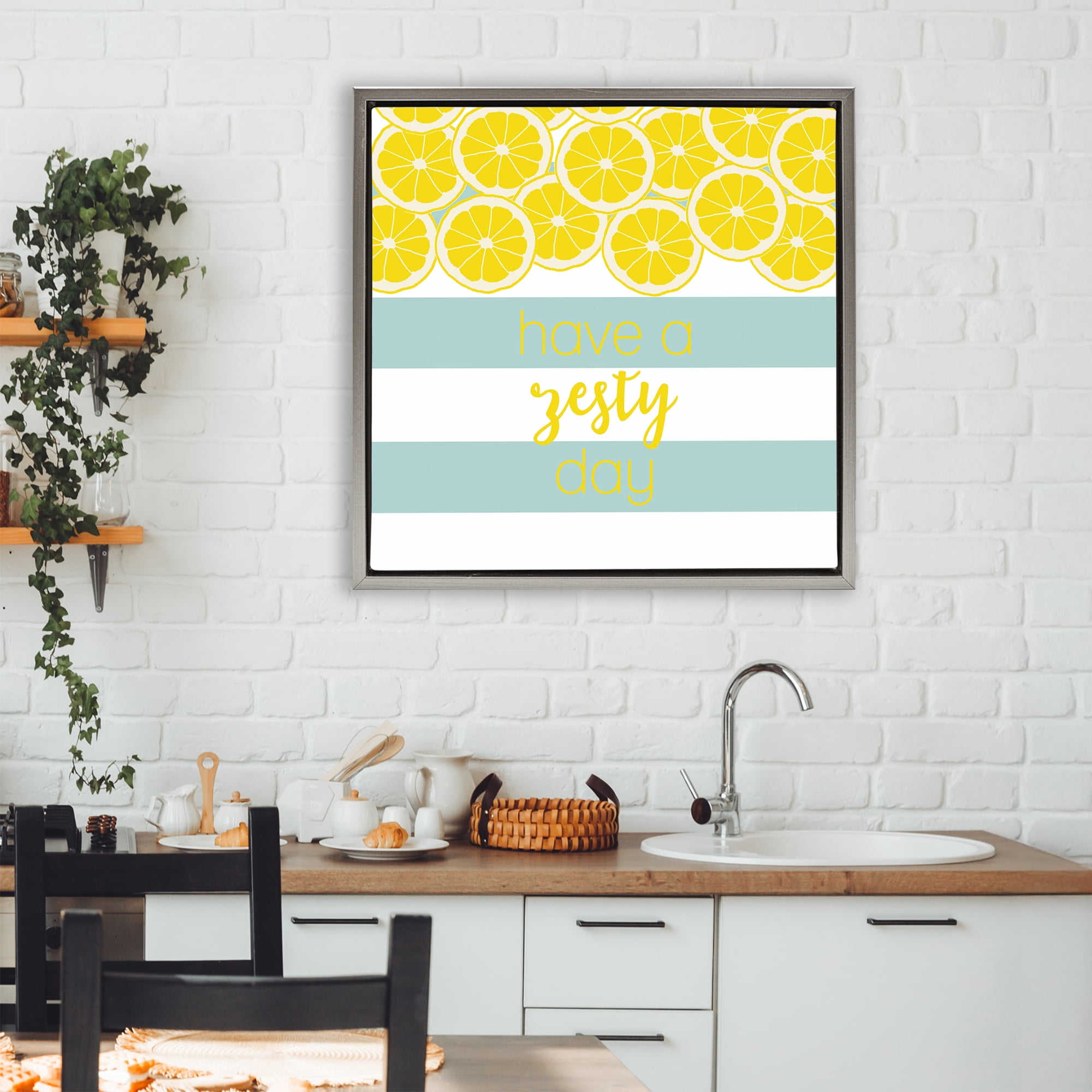 Stupell Industries Zesty Citrus with Stripes Gray Framed Floater Canvas Wall Art, design by Anna Quach