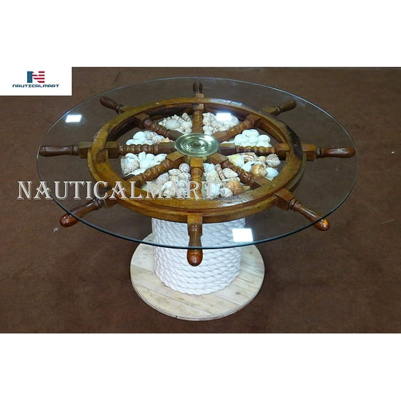 Wooden Ship Wheel Table - Nautical Decor- Ship Wheel- Decorative Coffee Table 36''
