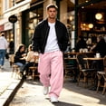 thumbnail image 6 of Men's Oversized Baggy Casual Sweatpants, Elastic Drawstring Waist Loose Wide Leg Trousers, Soft Comfort Knit Bottoms With Practical Side Pockets For Streetwear Daily Activities Pink 2XL, 6 of 8