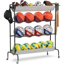 Basketball Rack, Rolling Ball Storage Stand with Baseball Bat Holder Storage Cart and Movable Hooks 4-Layer Organizer Holder with Wheels for Volleyball Football Rugby Balls$$Sport & Recreation Other