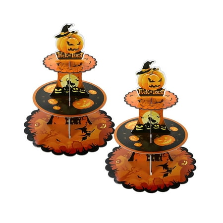 

Cupcake Stand 3 Tier Cardboard Cake Stand Tower Cupcake Holder Dessert Stand Serving Trays Tiered Food Display for Halloween Decorations Party Supplies Candy Table (2 Pcs)