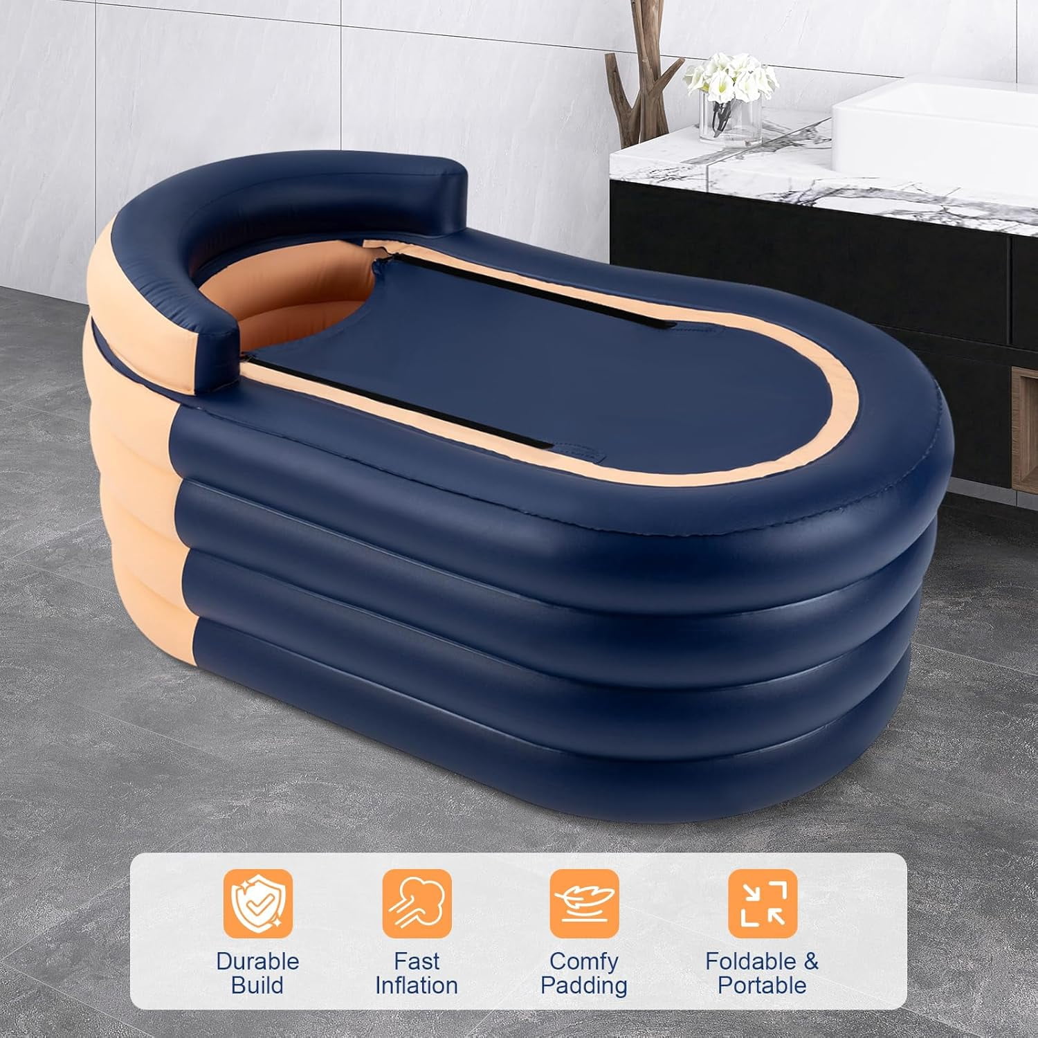 Miumaeov 1.4m/55.11in Portable Inflatable Hot Tub with Electric Air Pump, Outdoor & Indoor Freestanding Foldable Spa Tub, Inflatable Bathtub