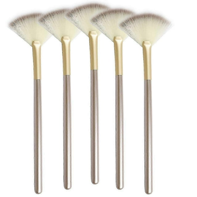 Slim Soft Facial Fan Brush,makeup Cosmetic Multi Use, Mask Acid Applicator For Glycolic Peel Masques,chemical Peel Brush(5pcs, Beige)