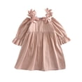 thumbnail image 2 of LYMAYTER Girls Off Shoulder Dress for 2-7Y Kids 3D Flower Long Sleeve Dress Casual Party Clothing, 2 of 8