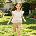thumbnail image 5 of Cethrio Girls Cotton Outfit Sets, 2 Piece Fashion School Flutter Sleeve Kids Summer Clothing Sets Beige Size 10, 5 of 6