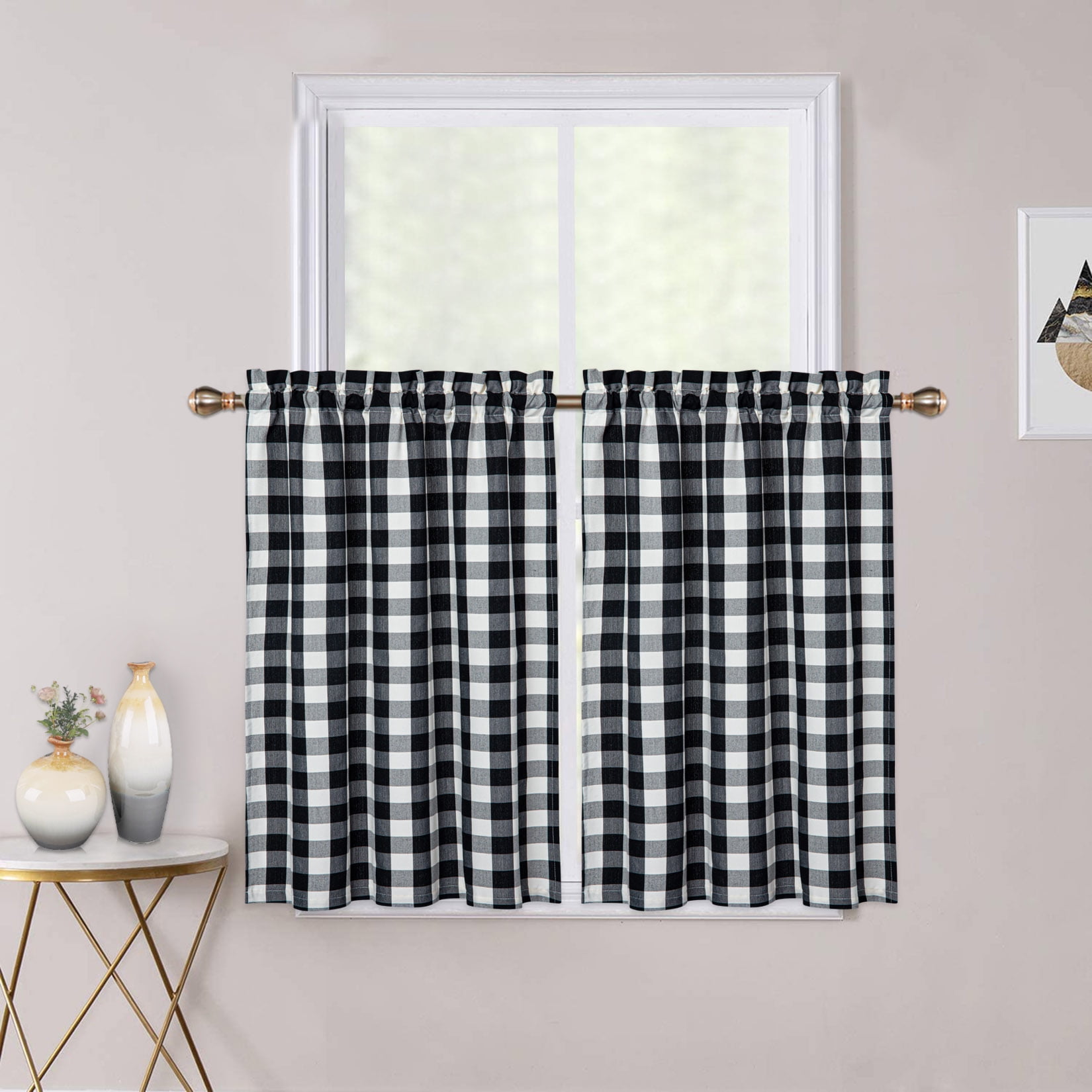 HOMERRY Black White Kitchen Curtains 36 inches Long Cotton Farmhouse ...